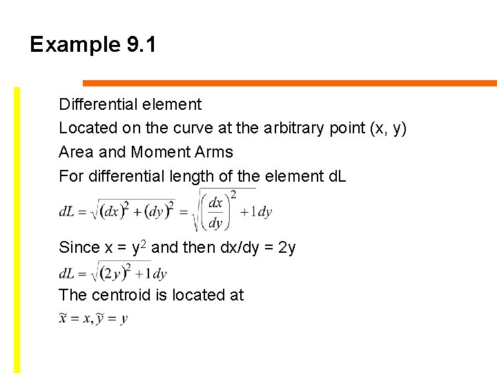 Example 9. 1 Differential element Located on the curve at the arbitrary point (x,