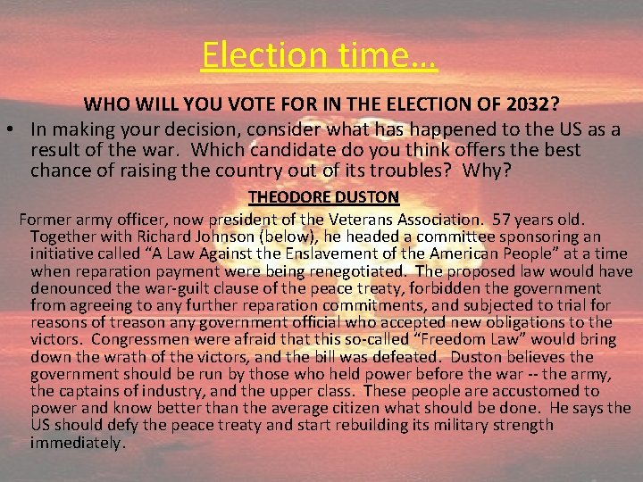 Election time… WHO WILL YOU VOTE FOR IN THE ELECTION OF 2032? • In