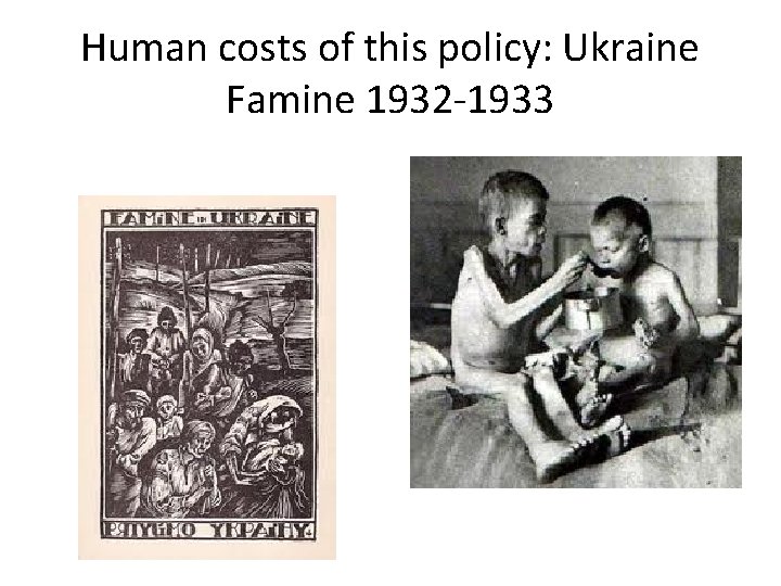 Human costs of this policy: Ukraine Famine 1932 -1933 