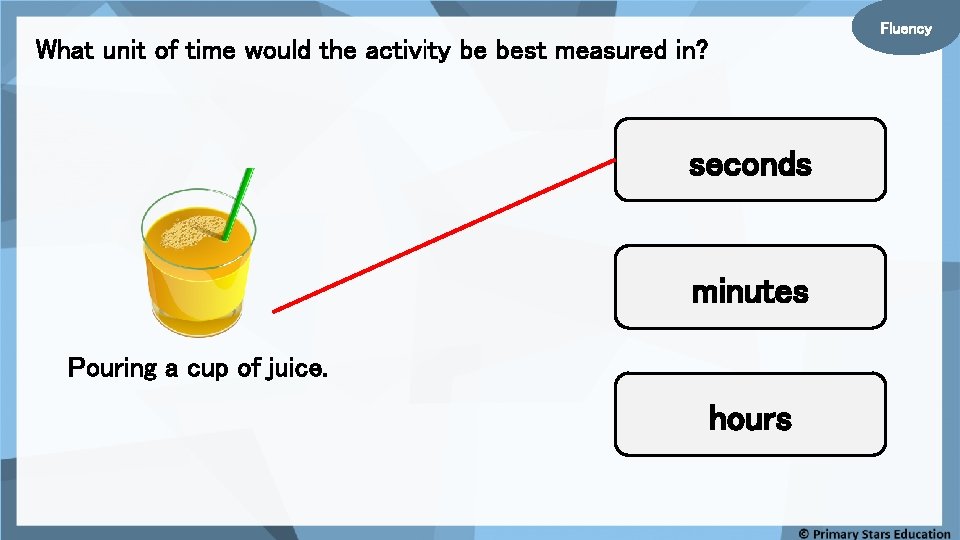 Fluency What unit of time would the activity be best measured in? seconds minutes