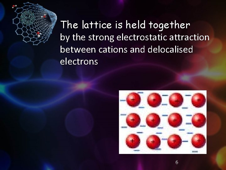 The lattice is held together by the strong electrostatic attraction between cations and delocalised