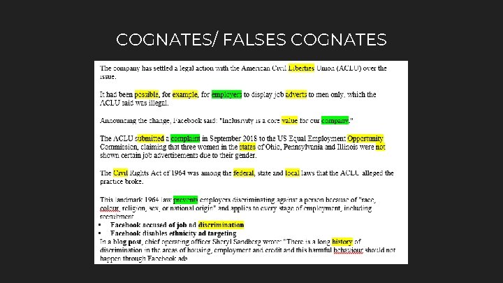 COGNATES/ FALSES COGNATES 