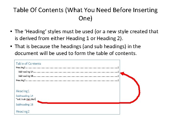 Table Of Contents (What You Need Before Inserting One) • The ‘Heading’ styles must