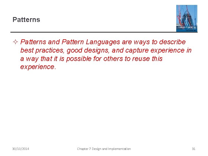 Patterns ² Patterns and Pattern Languages are ways to describe best practices, good designs, Patterns ² Patterns and Pattern Languages are ways to describe best practices, good designs,