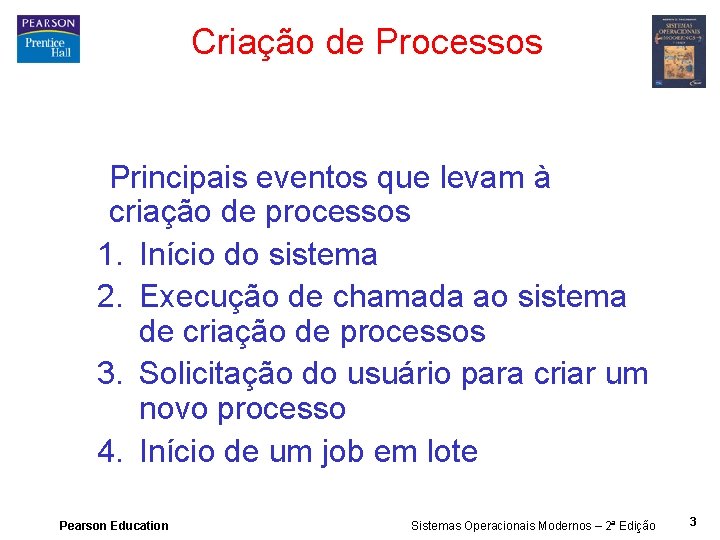 Criação de Processos Principais eventos que levam à criação de processos 1. Início do