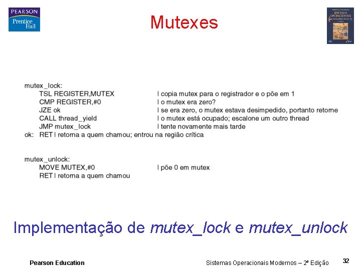 Mutexes Implementação de mutex_lock e mutex_unlock Pearson Education Sistemas Operacionais Modernos – 2ª Edição