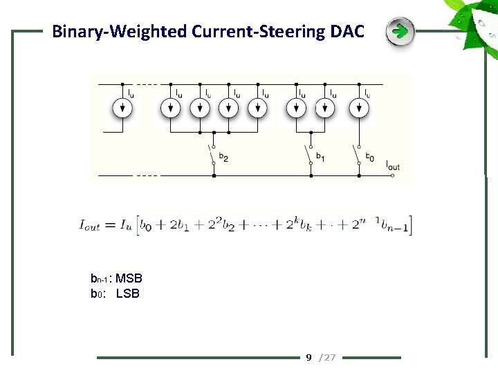 Binary-Weighted Current-Steering DAC bn-1: MSB b 0: LSB 9 /27 