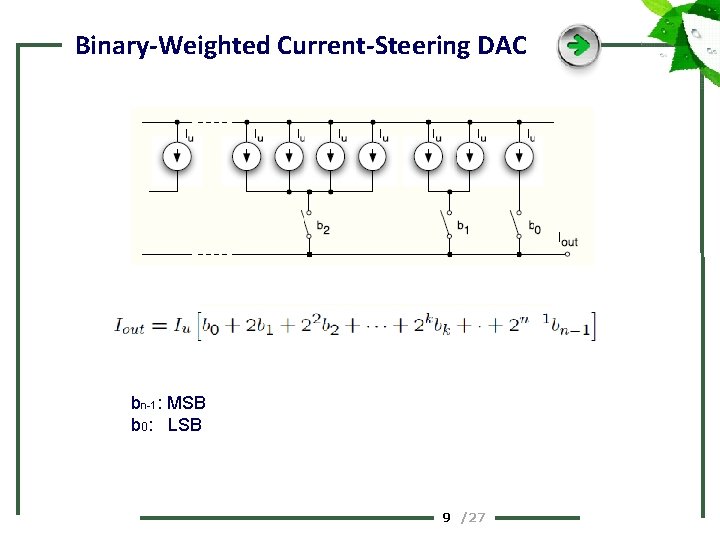 Binary-Weighted Current-Steering DAC bn-1: MSB b 0: LSB 9 /27 