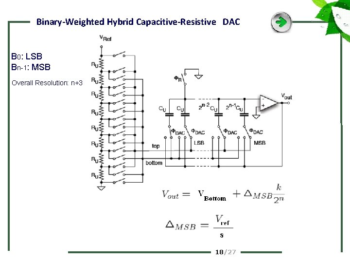 Binary-Weighted Hybrid Capacitive-Resistive DAC B 0: LSB Bn-1: MSB Overall Resolution: n+3 18 /27
