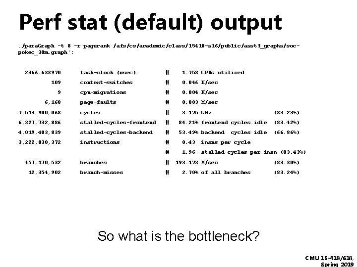 Perf stat (default) output. /para. Graph -t 8 -r pagerank /afs/cs/academic/class/15418 -s 16/public/asst 3_graphs/socpokec_30