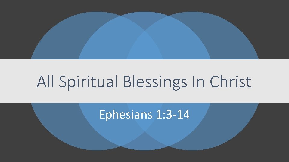 All Spiritual Blessings In Christ Ephesians 1: 3 -14 