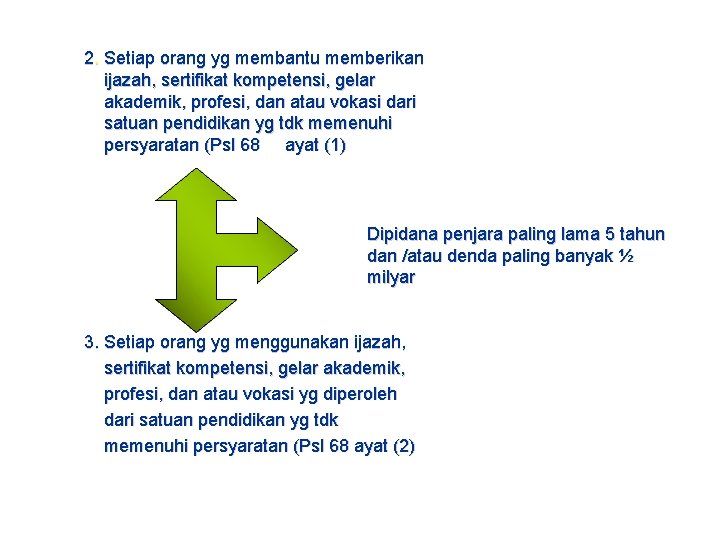 2. Setiap orang yg membantu memberikan ijazah, sertifikat kompetensi, gelar akademik, profesi, dan atau