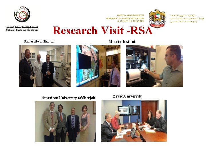 Research Visit -RSA University of Sharjah American University of Sharjah Masdar Institute Zayed University