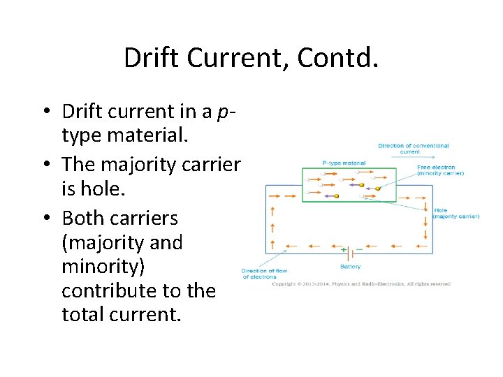 Drift Current, Contd. • Drift current in a ptype material. • The majority carrier