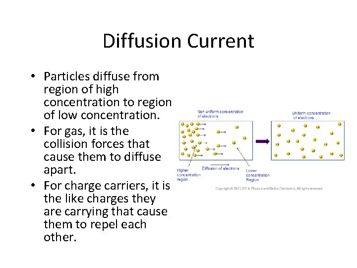 Diffusion Current • Particles diffuse from region of high concentration to region of low