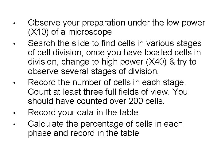  • • • Observe your preparation under the low power (X 10) of