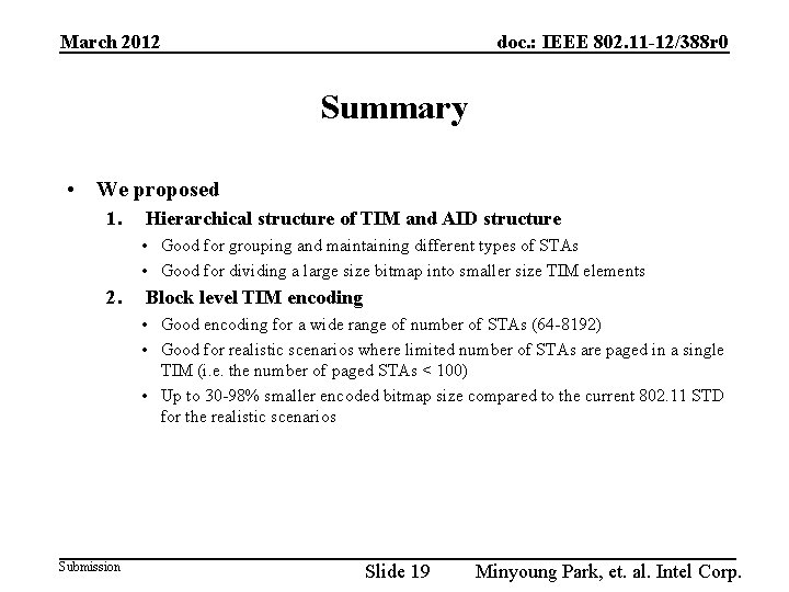 March 2012 doc. : IEEE 802. 11 -12/388 r 0 Summary • We proposed