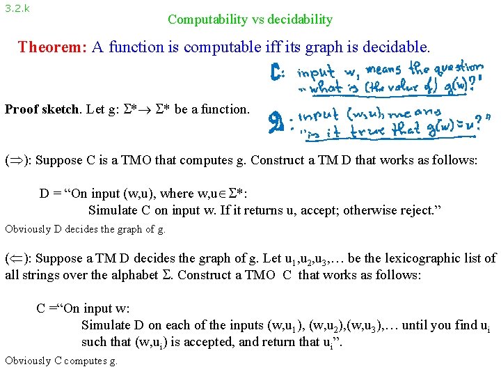 3. 2. k Computability vs decidability Theorem: A function is computable iff its graph