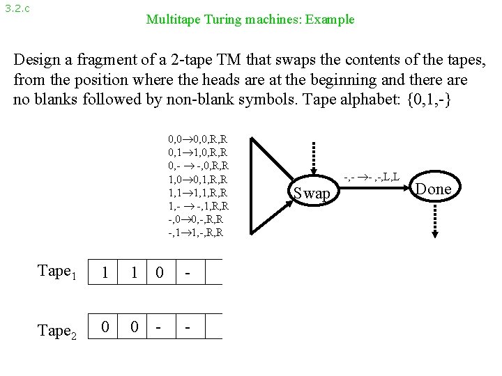 3. 2. c Multitape Turing machines: Example Design a fragment of a 2 -tape