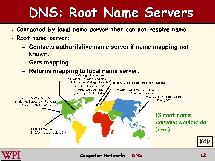 DNS: Root Name Servers § § Contacted by local name server that can not