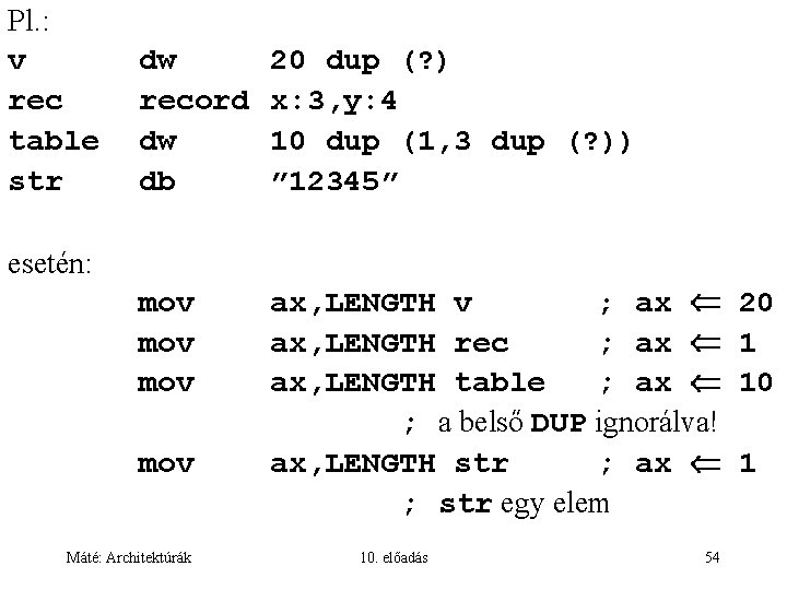 Pl. : v rec table str dw record dw db 20 dup (? )