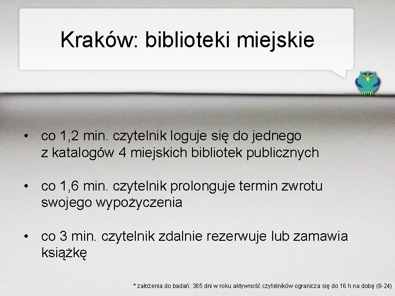 Kraków: biblioteki miejskie • co 1, 2 min. czytelnik loguje się do jednego z