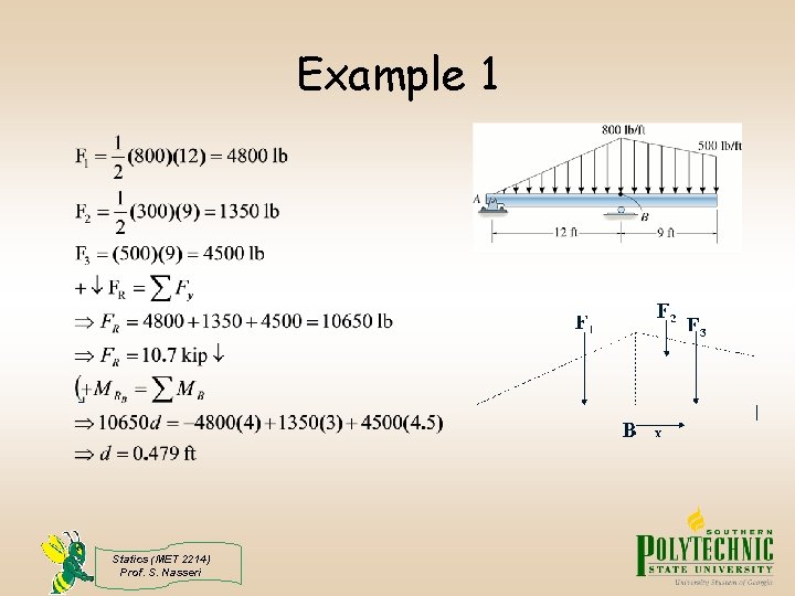Example 1 Statics (MET 2214) Prof. S. Nasseri 