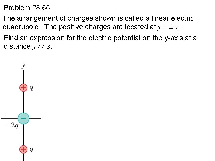 Problem 28. 66 The arrangement of charges shown is called a linear electric quadrupole. Problem 28. 66 The arrangement of charges shown is called a linear electric quadrupole.