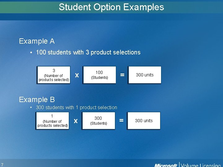 17 Student Option Examples Example A • 100 students with 3 product selections 3 17 Student Option Examples Example A • 100 students with 3 product selections 3