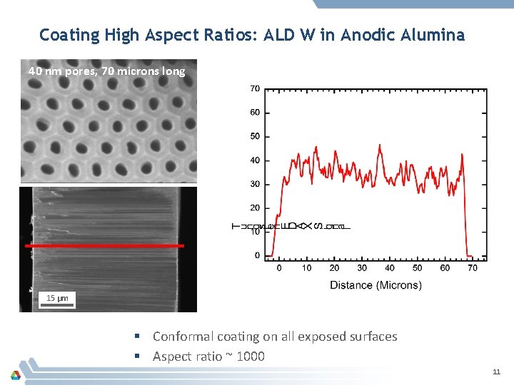 Coating High Aspect Ratios: ALD W in Anodic Alumina 40 nm pores, 70 microns