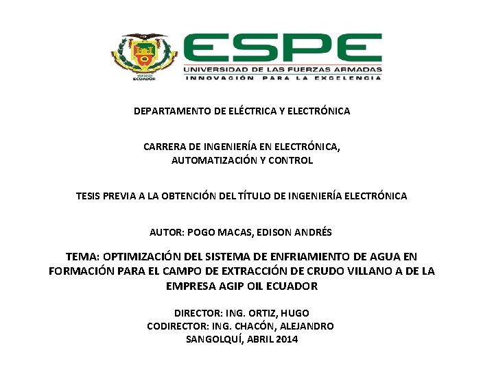 DEPARTAMENTO DE ELÉCTRICA Y ELECTRÓNICA CARRERA DE INGENIERÍA EN ELECTRÓNICA, AUTOMATIZACIÓN Y CONTROL TESIS