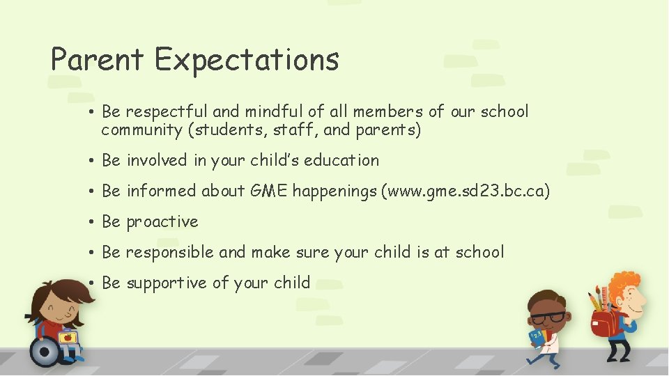 Parent Expectations • Be respectful and mindful of all members of our school community