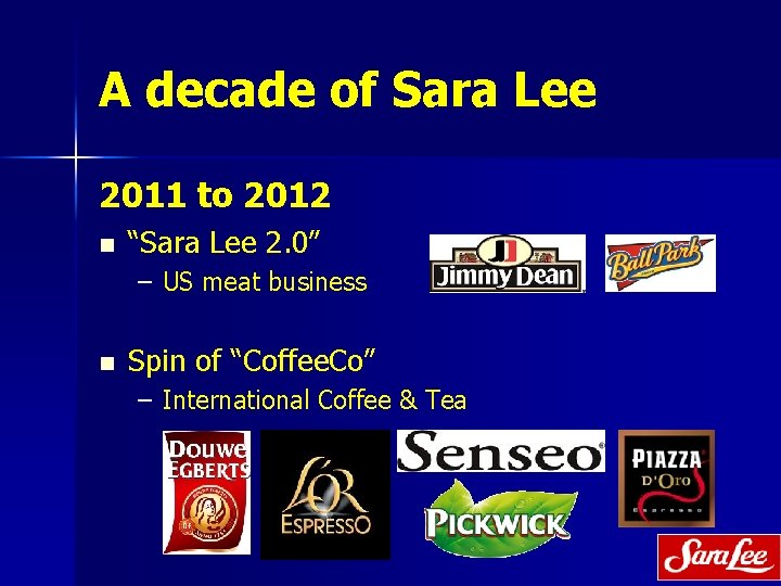 A decade of Sara Lee 2011 to 2012 n “Sara Lee 2. 0” –