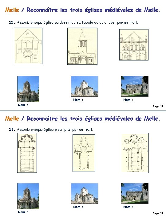 Melle / Reconnaître les trois églises médiévales de Melle. 12. Associe chaque église au