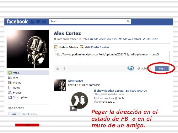 Pegar la dirección en el estado de FB o en el muro de un