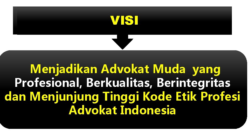 VISI Menjadikan Advokat Muda yang Profesional, Berkualitas, Berintegritas dan Menjunjung Tinggi Kode Etik Profesi
