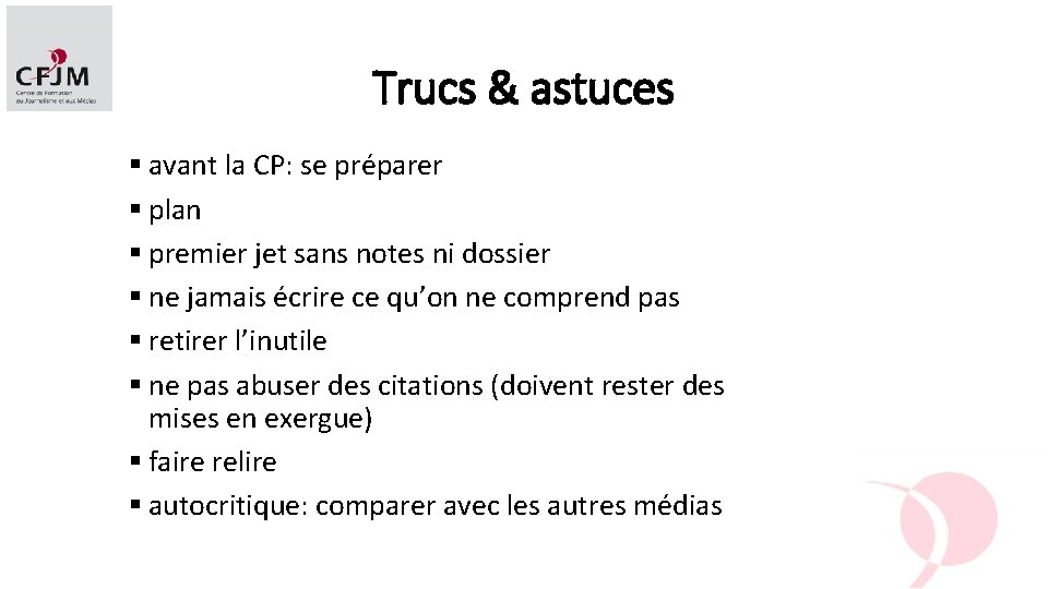 Trucs & astuces § avant la CP: se préparer § plan § premier jet