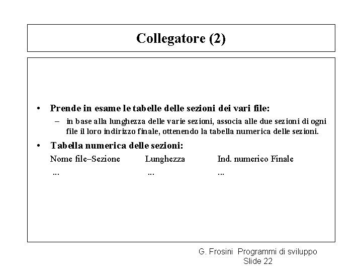 Collegatore (2) • Prende in esame le tabelle delle sezioni dei vari file: –