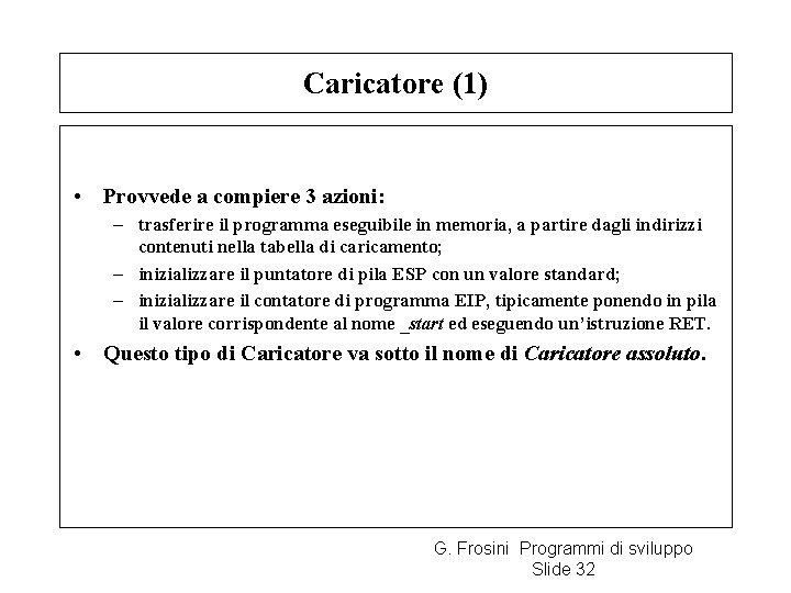 Caricatore (1) • Provvede a compiere 3 azioni: – trasferire il programma eseguibile in