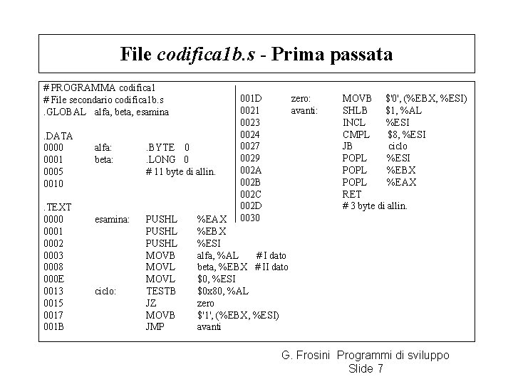 File codifica 1 b. s - Prima passata # PROGRAMMA codifica 1 # File