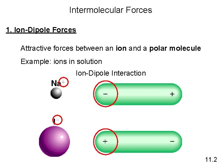 Intermolecular Forces 1. Ion-Dipole Forces Attractive forces between an ion and a polar molecule