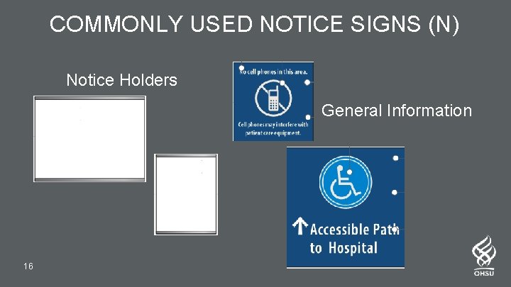 COMMONLY USED NOTICE SIGNS (N) Notice Holders General Information 16 