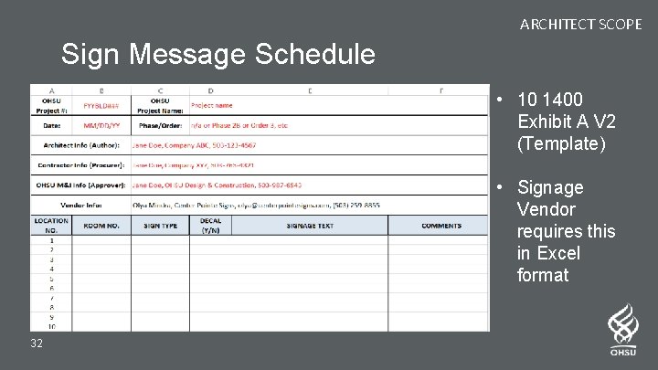 ARCHITECT SCOPE Sign Message Schedule • 10 1400 Exhibit A V 2 (Template) •