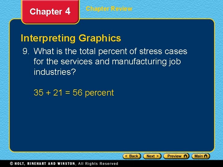 Chapter 4 Chapter Review Interpreting Graphics 9. What is the total percent of stress