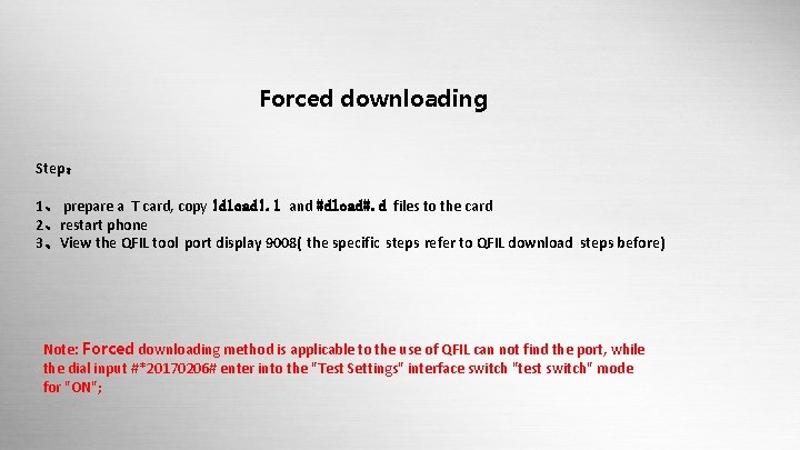 Forced downloading Step： 1、 prepare a T card, copy !dload!. l and #dload#. d
