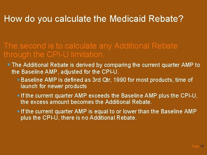 How do you calculate the Medicaid Rebate? The second is to calculate any Additional