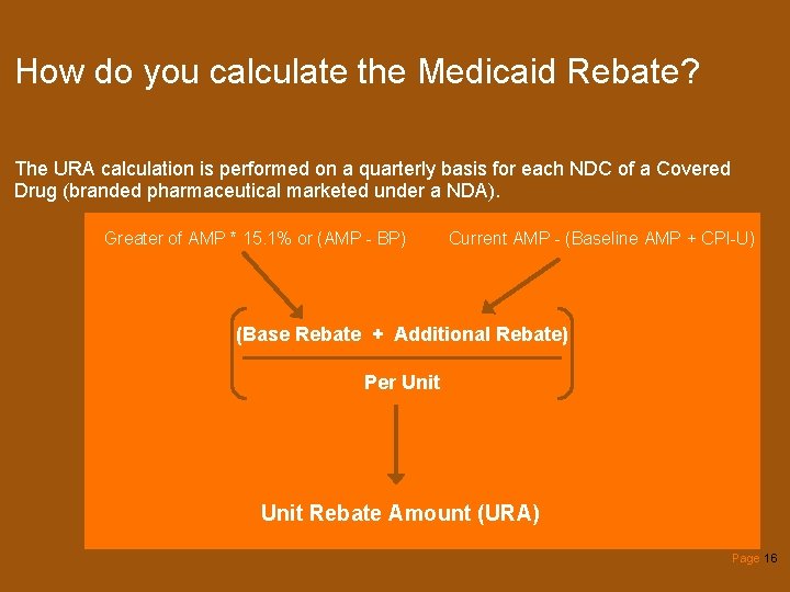 How do you calculate the Medicaid Rebate? The URA calculation is performed on a