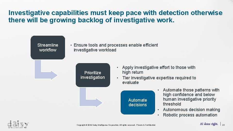 Investigative capabilities must keep pace with detection otherwise there will be growing backlog of