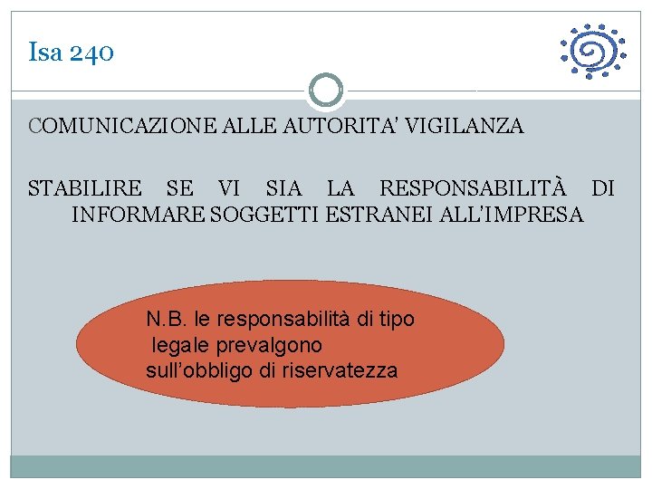 Isa 240 COMUNICAZIONE ALLE AUTORITA’ VIGILANZA STABILIRE SE VI SIA LA RESPONSABILITÀ DI INFORMARE