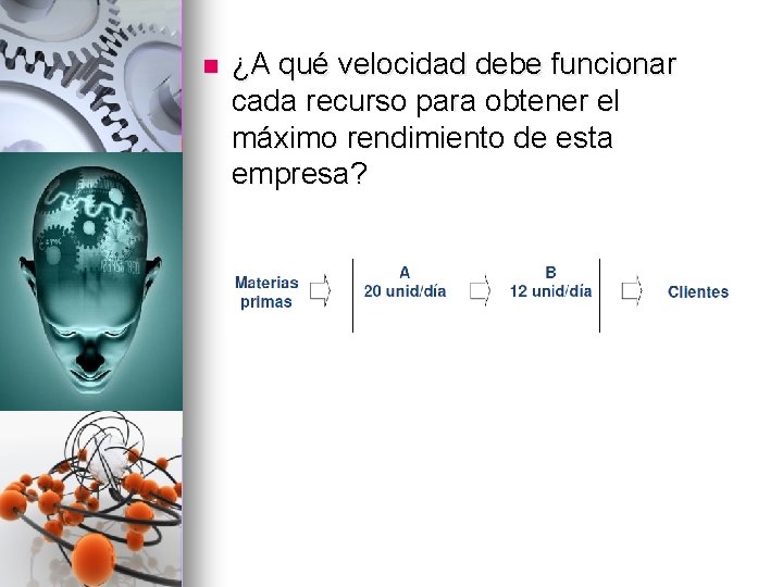 n ¿A qué velocidad debe funcionar cada recurso para obtener el máximo rendimiento de